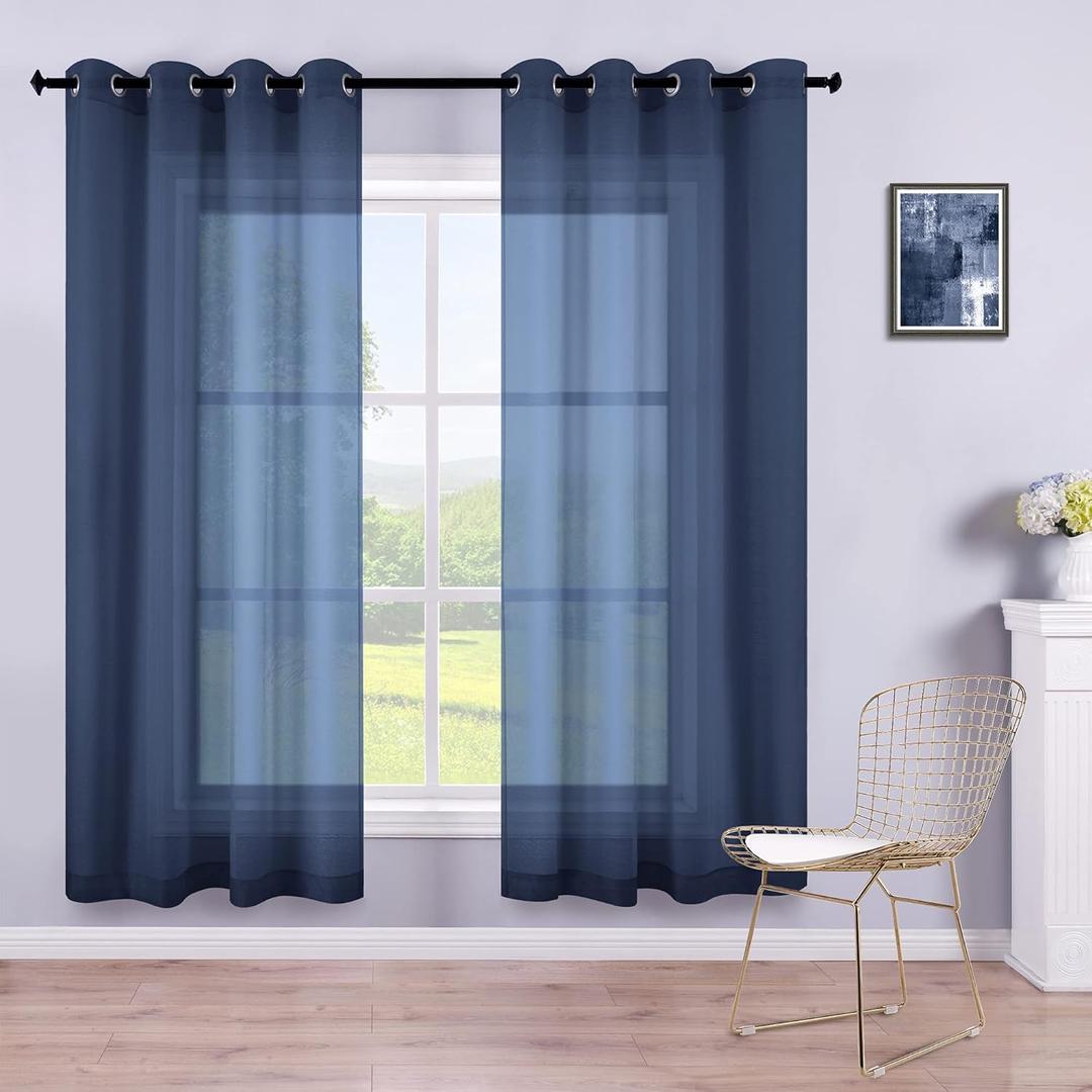 KOUFALL Kids Curtains for Bedroom 2 Panel Set, Semi Sheer Sprots Themed Gaming Curtains for Boys Room,63 Inch Length,Navy Blue