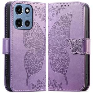 for Motorola Moto G Power 5G 2025 Wallet Case with Card Holder, [Butterfly & Flower Embossed] PU Leather Kickstand for Women and Men Shockproof Case for Moto G Power 5G 2025 (Lavender)