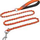 Dog Leash Chew Proof, Chain Leash Anti Chew Dog Leash for Large Dogs Heavy Duty, Indestructible Metal Leash Anti Bite Chain Link with Woven Cord Soft Padded Handle (Orange, 4FT) (4FT(80-150lb))