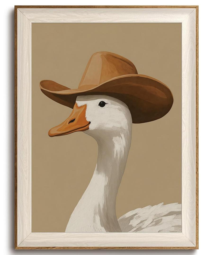 Cowboy Duck Wall Art Western Picture Funny Animal Canvas Print 16x24in