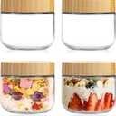 4 Pack 10 oz Overnight Oats Containers with Bamboo Lids, Reusable Glass Food Storage Jars with Airtight Lids, Wide Mouth Mason Jars for Snack Yogurt Fruit Salad