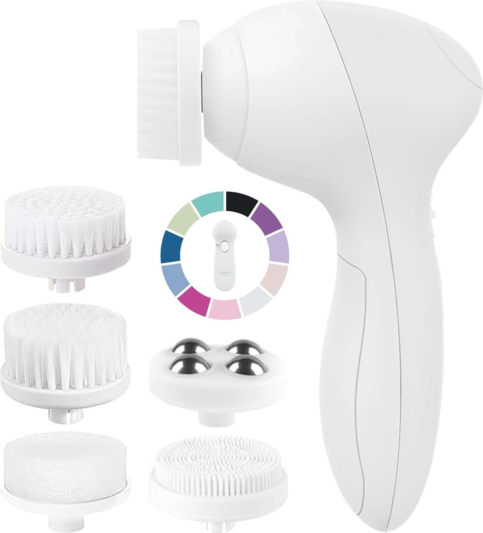 Facial Cleansing Brush Face Scrubber Exfoliating Cleaning Skin Care Cleanser Wash Women Girls Electric Beauty Powered Exfoliator Skincare Spin Tools Scrub Washer Self Care by VISOFO (Pearl)