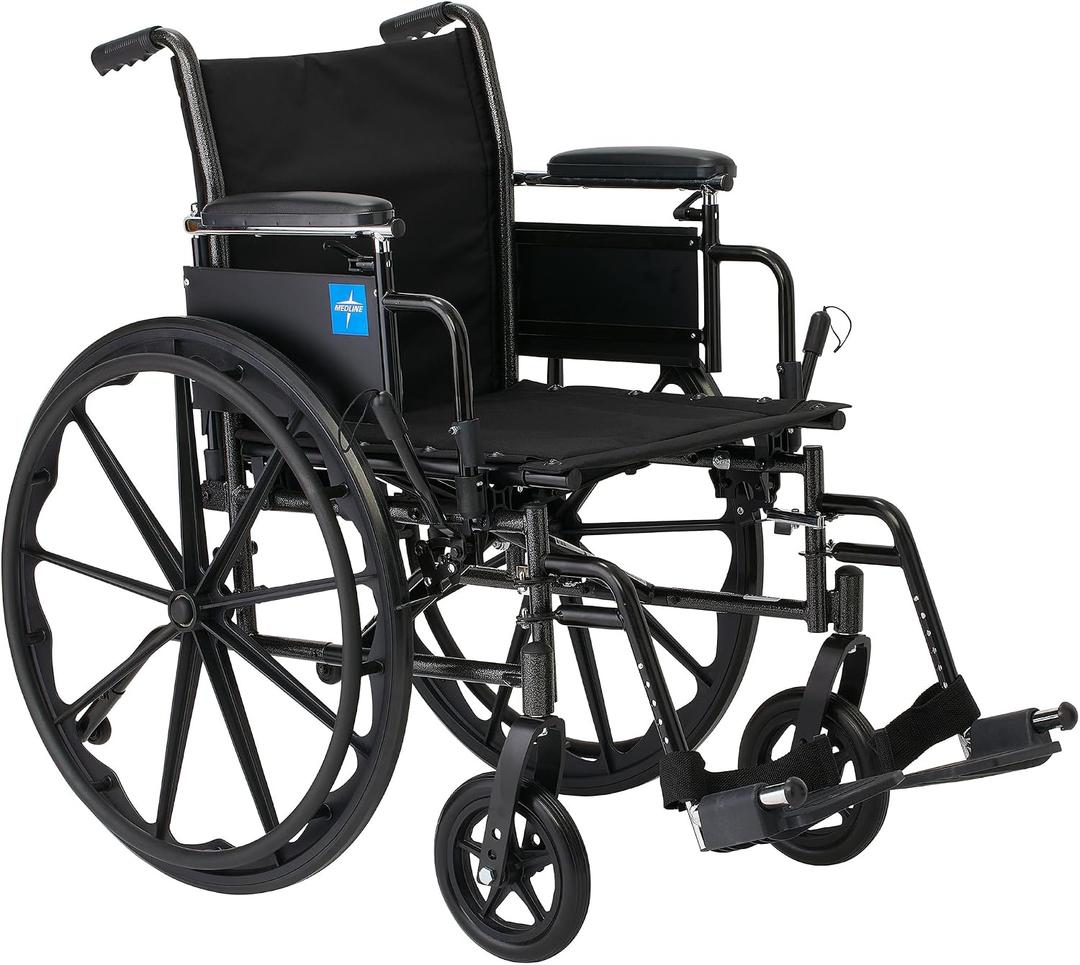 Medline 20 K3 Height Adjustable Wheelchair with Swing-Back Desk-Length Arms & Swing-Away Footrests, 300 lbs. Capacity Transport Aid, Adults & Seniors