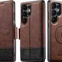 SINIANL for Samsung Galaxy S23 Ultra Leather Wallet Case Compatible with MagSafe Wireless Charging, Detachable Leather Cover with Card Slots Holder, Kickstand, Magnetic for Galaxy S23 Ultra Brown