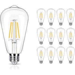 12 Pack LED Edison Bulbs 40 Watt Equivalent, 4 Watt LED Filament Bulb, 3000K ST19 Warm White Light Bulb, 450LM E26 Vintage Bulbs CRI 90, Not Dimmable