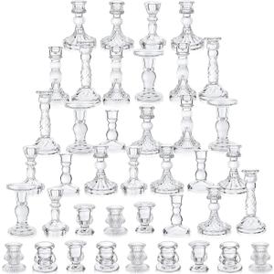 Mumufy 40 Pcs Glass Crystal Taper Candle Holders Clear Glass Candlestick Holder Fit 0.8 Inch Candles Crystal Decorative Candle Stand Centerpiece Table Wedding Dining Party (Classic,Clear)