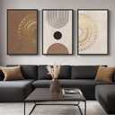 Large Framed Boho Neutral Abstract Wall Art for Living Room, 3 Piece Canvas Prints Paintings Artwork for Walls, Minimalist Brown Beige Gold Geometric Pictures for Hallway Stair Office Wall Decor 24x36, 24" W x 36" H x 3Pcs