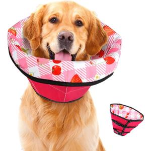 Dog Cone Soft Surgery Dog Cone Collar - Adjustable Long Foldable Comfortable for Recovery Alternative Prevent Biting Stop Licking Wound Small Medium Large Dogs (Strawberry Red, L) (L (Neck Girth 12.2-16.2))