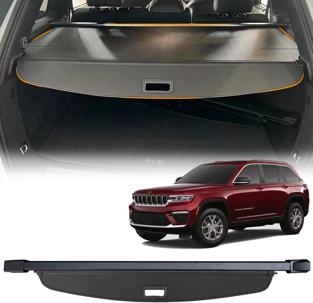 Cargo Cover for 2025 2024 2023 2022 Jeep Grand Cherokee (2 Row WL) & 4XE, Retractable Rear Trunk Cover Compatible with Jeep Grand Cherokee Trunk Security Cover Car Accessory, Carbon Fiber