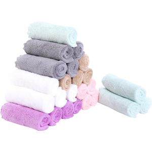 24 Pack Kitchen Dishcloths - Does Not Shed Fluff - Reusable Dish Towels, Dish cloths, Super Absorbent Coral Fleece Cleaning Cloths, Nonstick Oil Washable Fast Drying, 10 x 10 Inch (Multicolor)