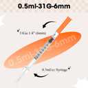 0.5ml Syringe with Cap, 31G 1/4" 6mm 1/2cc Syringes, Disposable Individual Package, Pack of 20