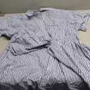 Chouyatou Women's Summer Striped Midi Long Shirt Dress Casual Loose Short Sleeve Button Down Dress (3X-Large, Blue)