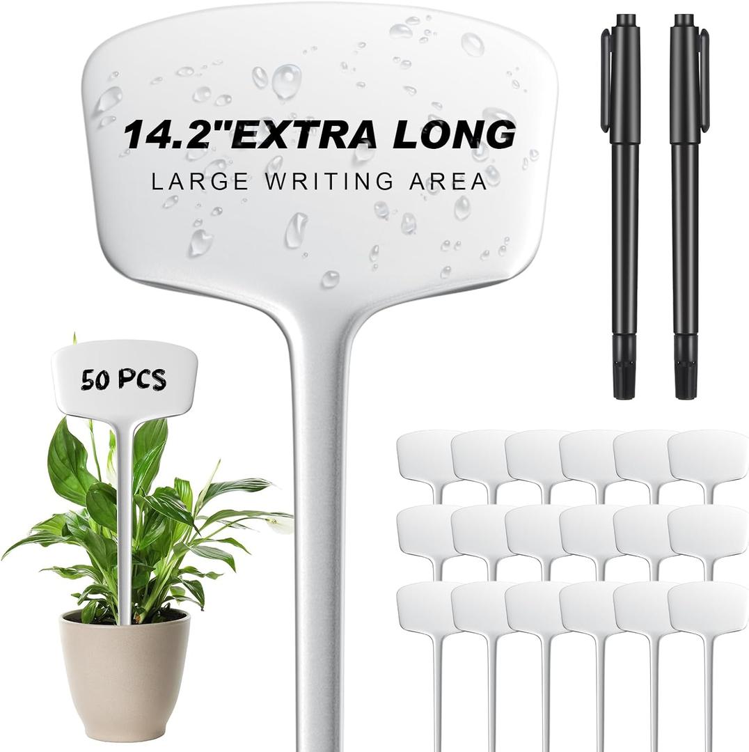 50 Pcs 14.2 Inch Plastic Plant Labels Plant Tags T Type Plant Markers with Pen for Outdoor Indoor Garden Pot Plant Herbs Flowers Vegetable
