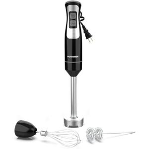 Immersion Blender Handheld, OUTRONSM Hand Blender with 4-point thickened SS blades, Milk Frother, Egg Whisk for Coffee Milk Foam, Puree Baby Food, Smoothies, Sauces and Soups Black