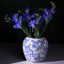 Blue and White Ceramic Vase, Vintage Porcelain Vase with Crackle Glaze, Farmhouse Rustic Oriental Decorative Centerpiece for Living Room, Dining Table, Entryway, and Bookshelf (Classic Belly)