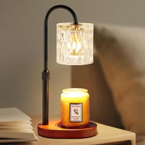 Dreamholder Electric Candle Warmer Lamp with Timer & Dimmer, Adjustable Height Wax Melt Warmer for Jar Candles, Wood Base Candle Melter, Floral Home Decor Gifts for Women, Walnut Black