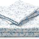 FreshCulture Floral Bed Sheets - Ultra Soft Queen Sheet Set - Brushed Microfiber Blue Floral Sheets - Deep Pockets up to 16" - Easy Care - Hotel Luxury 4 Piece Flower Printed Sheets Queen, Lille