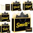 2 x Five Senses Gift Bags for Mother - 5 PCS Black and Gold Gift Bags Mothers Day with Handle Greeting Card Tissue Paper Sight Smell Touch Taste Sound Foil Stamping Gift Bag for Him Her for Birthday Anniversary Wedding 12 Inch