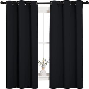 NICETOWN Pitch Black Solid Thermal Insulated Grommet Blackout Curtains/Drapes for Bedroom Window (2 Panels, 42 Inches Wide by 63 Inches Long, Black)