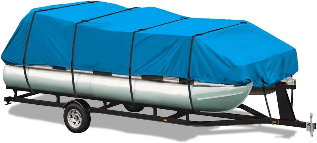 Elite Shield Waterproof Pontoon Boat Cover, Heavy Duty 600D Polyester Marine Grade Trailerable Pontoon Cover Deck Boat Cover, Fits 21ft-24ft Long, Beam Width up to 102", Blue Color