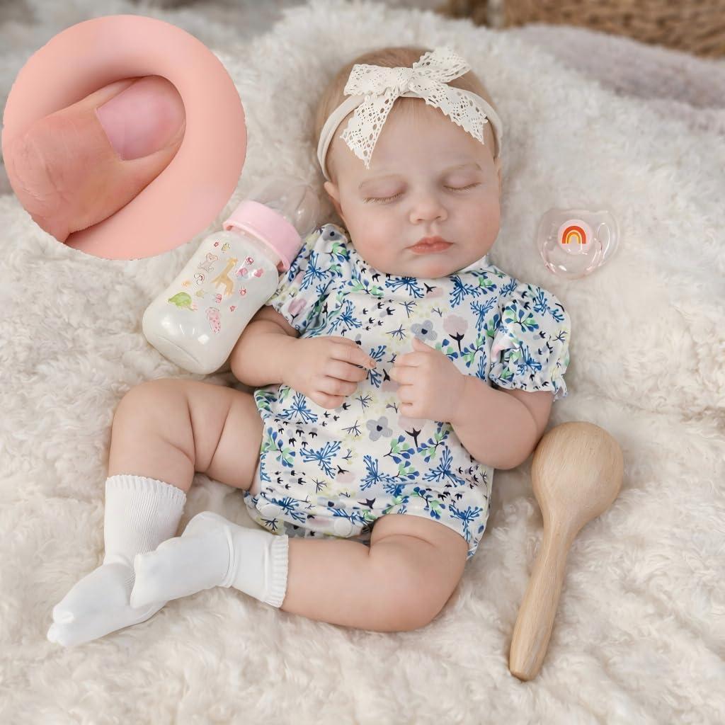 SCOM 20-Inch Reborn Baby Doll - Lifelike Silicone Baby Girl with Full Soft Vinyl Body, Washable & Poseable, 7-Piece Accessory Set - Safe Gift for Kids Ages 3+, Birthday/Christmas