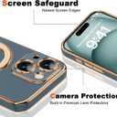 Compatible with iPhone 15 Case with Magnetic Ring Stand [Compatible with Mag-Safe] [Full Camera Lens Protector] Soft Plating Phone Case for iPhone 15 6.1", Grey Blue