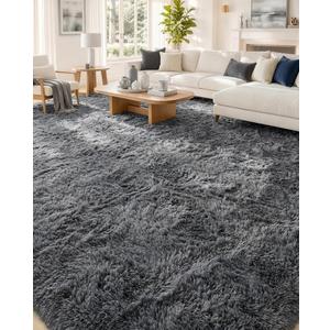 OLANLY 9x12 Machine Washable Large Area Rugs for Living Room, Bedroom, Soft Fluffy Shaggy Bedside Rug, Indoor Floor Carpet for Kids Girls and Boys, Dorms, Nursery, Home Decor Aesthetic, Grey