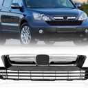 Upper Lower Bumper Grille Compatible for 2007 2008 2009 Honda CRV Glossy Black Mesh Grill