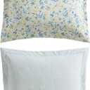 Laura Ashley - King Comforter, Soft Reversible Bedding Set, Includes Matching Shams with Bonus Euro Shams & Throw Pillows, Farmhouse Home Decor (Nora Blue, King)