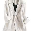 Womens Casual Solid Cotton Linen 3/4 Sleeve Short OL Work Blazer Jacket Coat, Size: XL