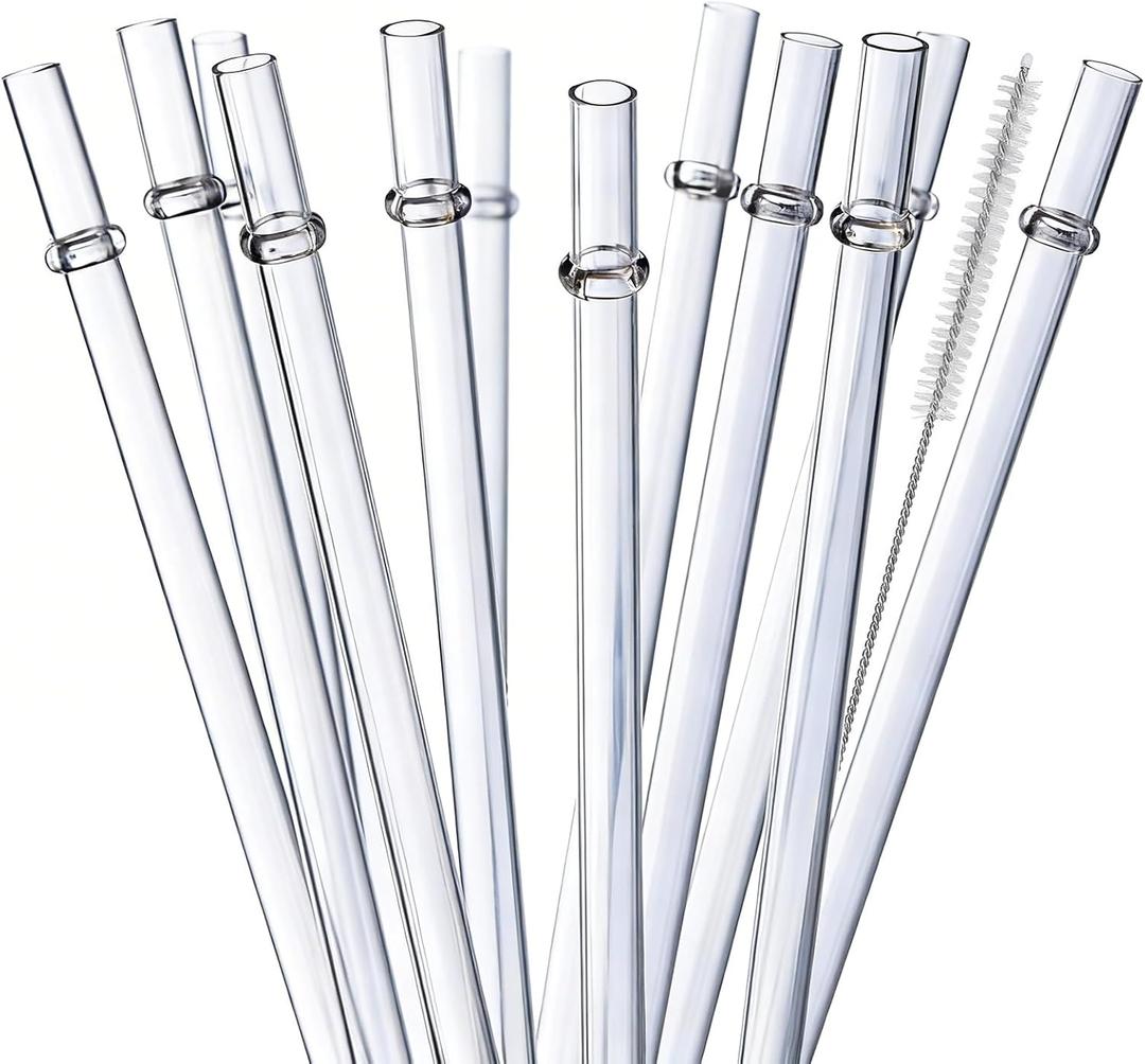 ALINK 10.5 inch Tritan Hard Plastic Clear Straws, Long Reusable Clear Replacement Tumbler Drinking Straws for 16 oz 20 oz 30 oz Stanley, YETI, Starbucks, Mason Jars, Set of 10 with Brush