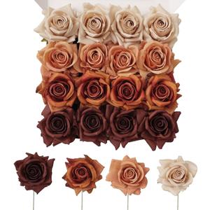 TINGE TIME Artificial Flowers Combo Box Set 16PCS Fake Rose Silk Flower with Stem for DIY Wedding Bouquets Centerpieces Baby Shower Party Home Fall Decoration (Gradient Burnt Orange)