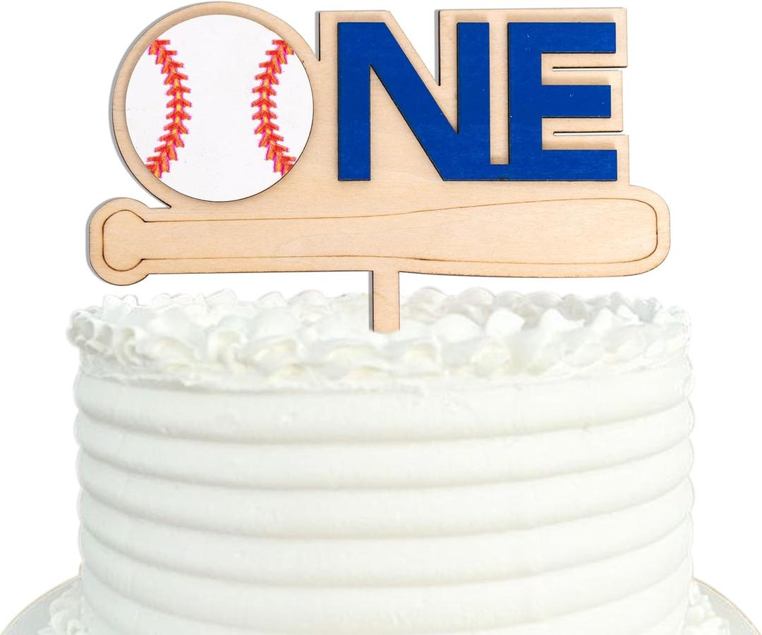 Gostman Baseball One Birthday Cake Topper - First Birthday Party Decorations, Sport 1st Birthday Party Supplies, Wooden Cake Topper