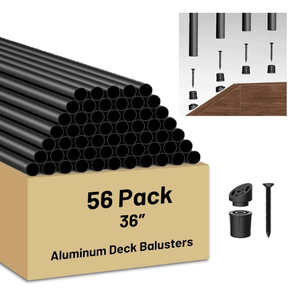 56 Pack 36 inch Aluminum Balusters for Deck Railing,Black Round Metal Spindles for Staircase,3/4" Diameter Hollow Deck Ballasters with Screws and Connectors for Railing Fencing Porch Stair Spindles