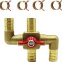 Solid Brass 5/8 Inch Heater Control Valve, 4-way Automobile Heating Water Valve, Brass Automotive Integrated Manual Control Valve, Heater Core Bypass with 4 Clamps(16mm)