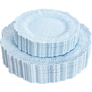 DaYammi 60Pcs Blue Plastic Plates - Light Blue Pates Disposable & Reusable - Heavy Duty Plastic Plates for Party Including 30 Dinner Plate,30 Dessert Plate for Weddings, Birthdays, Dinner Parties