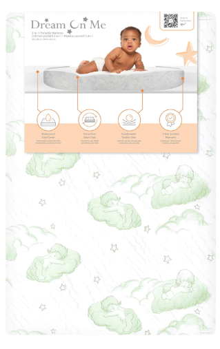 Dream On Me Aster 3” Fiber Mini Crib Mattress – Fits Mini & Portable Cribs, Waterproof Vinyl Cover, GREENGUARD Gold Certified, Lightweight & Durable