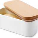 Sweese Small Butter Dish with Lid for Countertop, Airtight Butter Keeper Holds Up to 1 Sticks of Butter, Porcelain Butter Container for Kitchen Decor and Accessories for Kitchen Gift, White