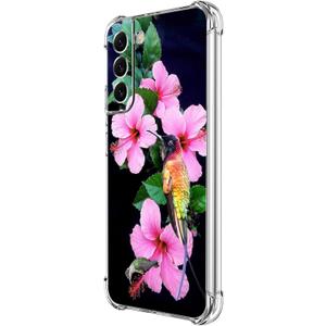 Galaxy S22 Case, Hummingbirds Pink Flowers Drop Protection Shockproof Case TPU Full Body Protective Scratch-Resistant Cover for Samsung Galaxy S22