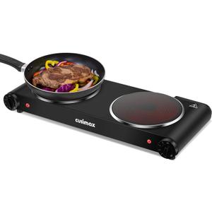 Cusimax Electric Stove, 1800W Infrared Hot Plate, 7 Inch Ceramic Glass Portable Double Burner Cooktop for Dorm Office Home Camp, Compatible w/All Cookware, Heat-up In Seconds-Upgraded Version