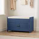 WARMHONIU Shoe Storage Bench with Lift Top Storage, Entryway Bench with Cushioned Seat, Adjustable Shelf, 2 Tier Shoe Rack with Doors for Entryway, Bedroom, Hallway, Mudroom, Blue, 28.4"W