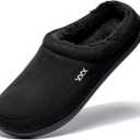 NewDenBer Men's Warm Memory Foam Suede Plush Fleece Lined Slip on Indoor Outdoor Clog House Slippers (Black)