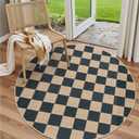 Lahome Colette Checkered Round Rugs 6ft, Outdoor Patio Easy Jute Rug Indoor Outdoor Circle Carpet, Farmhouse Nature Non Shedding Non Slip Washable Black Carpet for Living Room Entry Deck