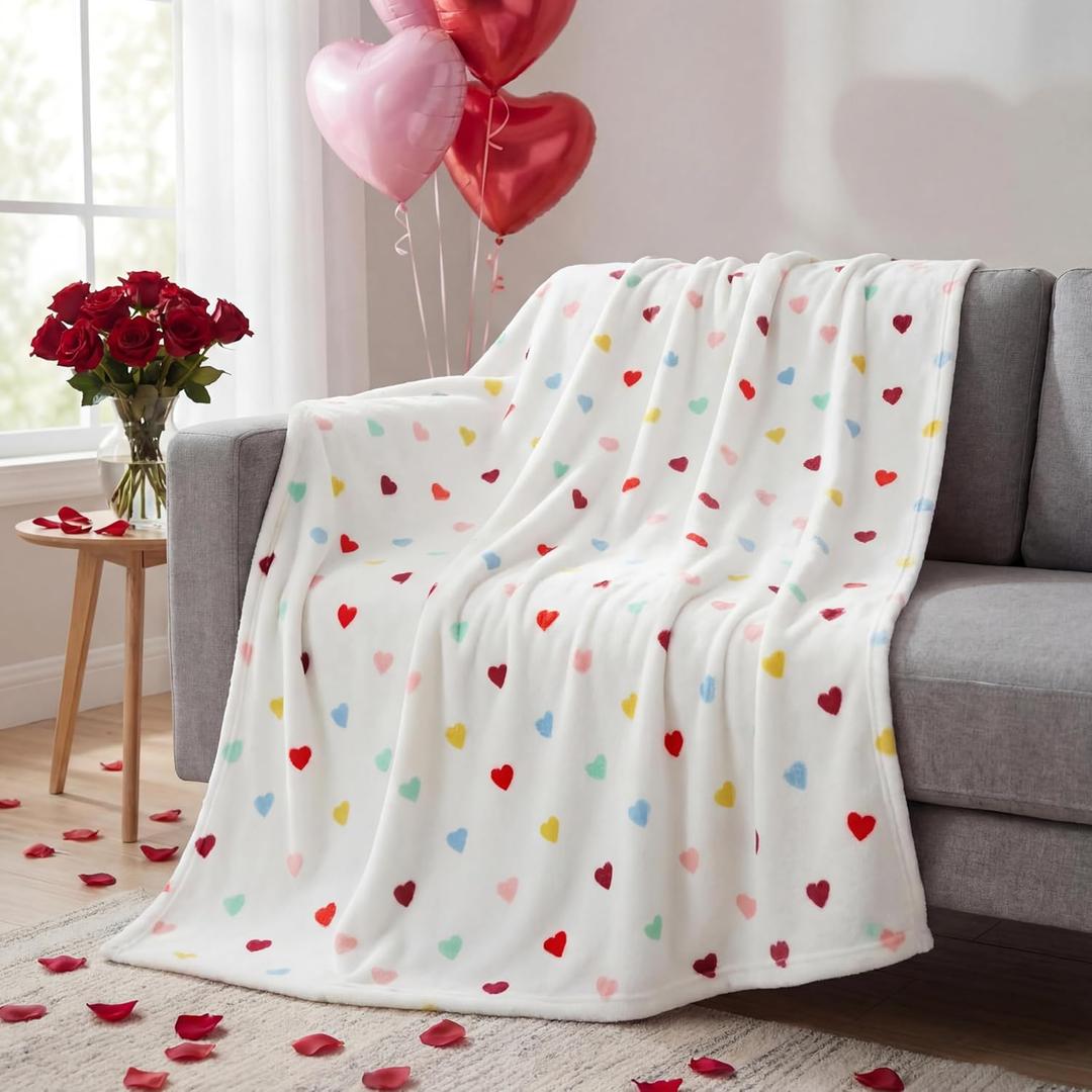Valentines Day Love Heart Throw Blanket 50x60in Colorful Candy Heart Throw Blanket for Couples Lovely Kawaii Romance Holiday Soft Cozy Flannel Blankets for Sofa Couch Chair