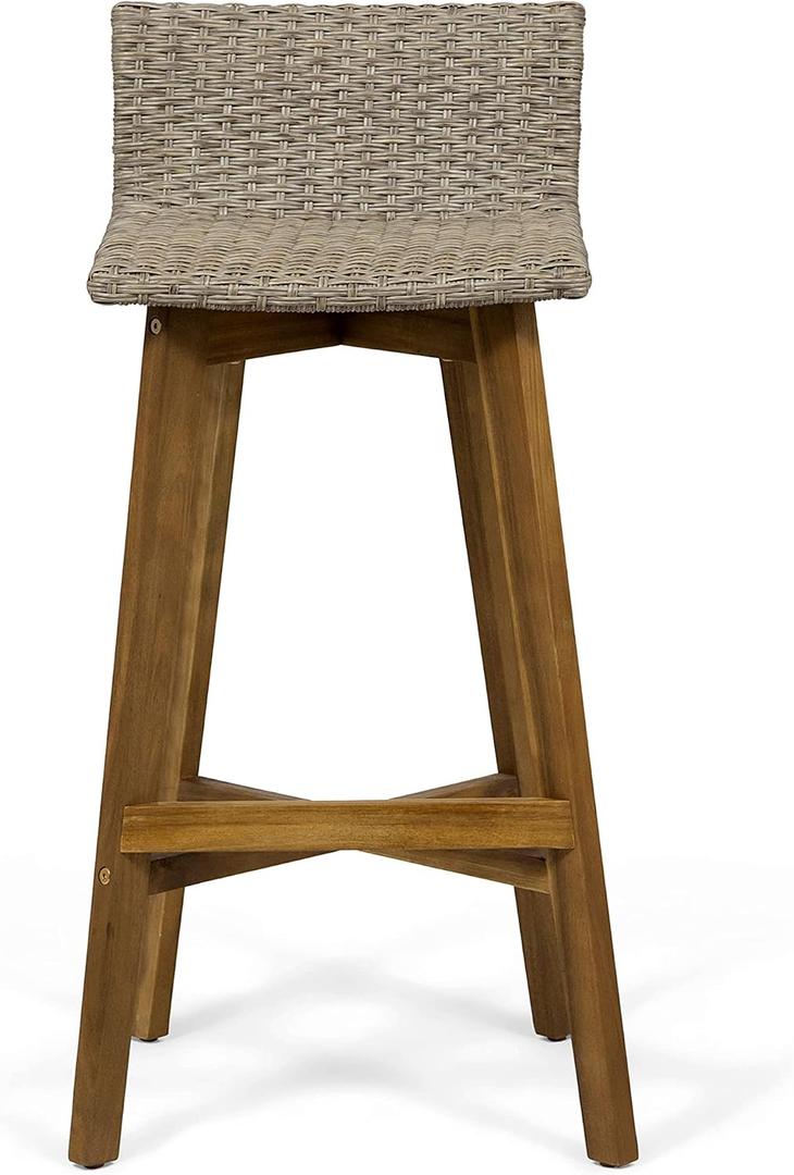 Christopher Knight Home La Brea Outdoor Acacia Wood and Wicker Barstools (Set of 2), Light Brown and Teak, 19.00 "W x 18 "D x 36.75 "H