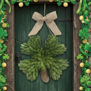 Dingion 15 Inch St. Patrick's Day Decorations St Patricks Day Shamrock Wreath for Front Door Lucky Green Shamrock Wreath Door Swag for Fireplace Mantel Walls Irish Hanging Sign Party Supply