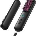 Cordless Hair Straightening Brush, Portable Straightening Brush for TravelPlasma Fast Heating Mini Thermal Hair Straightening Comb with LCD Display, Ceramic Coated Anti-Hot, Black