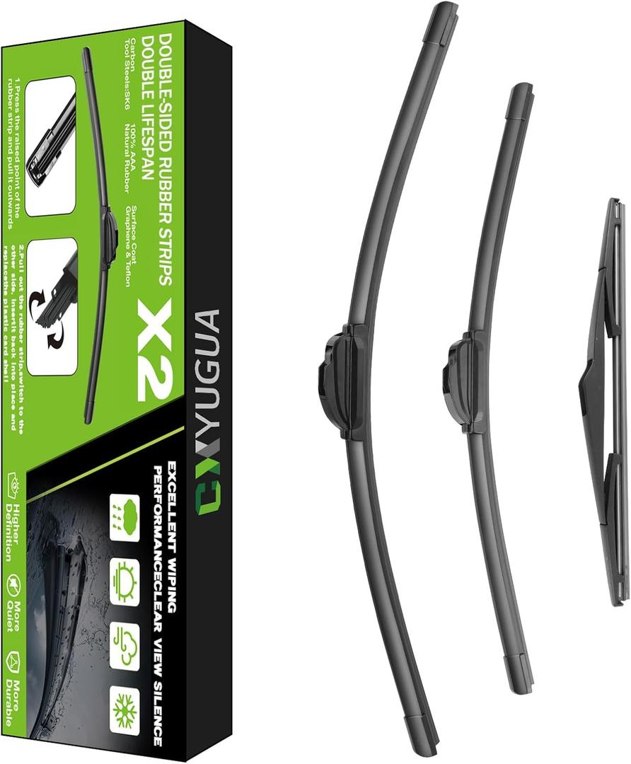 Wiper Blade Replacement for Sportage 2011-2016, Windshield Wiper Blades 24"+18" With Rear Wiper 12" (Set of 3) U/J HOOK, Double Sided Rubber Strips and Longer Life