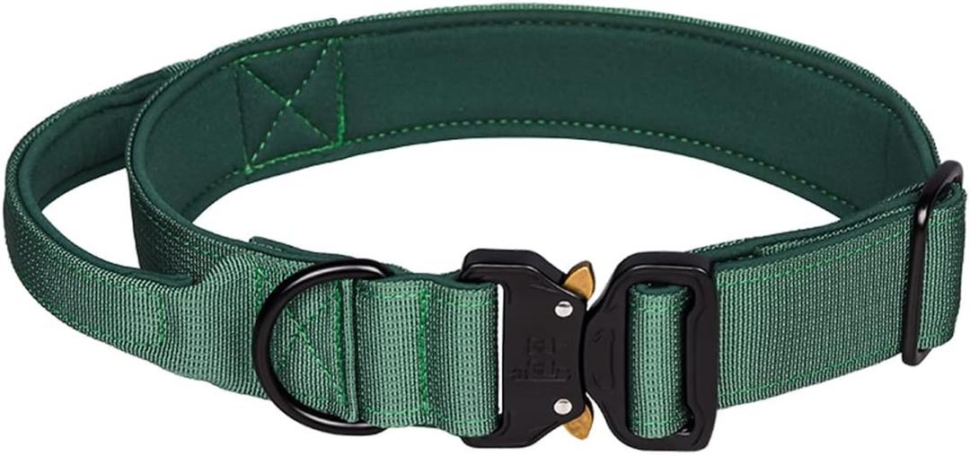 Tactical Dog Collar, Adjustable Military Training Nylon Dog Collar with Control Handle and Heavy Metal Buckle for Medium and Large Dogs (XL, Green)