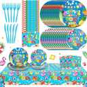 Jingmore 121 Pcs Goodbye School Hello Pool Party Tableware Set End of School Year Party Decorations Includes Plates Napkins Forks Knives Disposable Tablecloth for 24 Guests Pool Disposable Favors